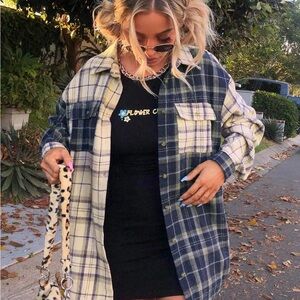 Princess Polly Blue and Cream Plaid Unity Shacket Size 8